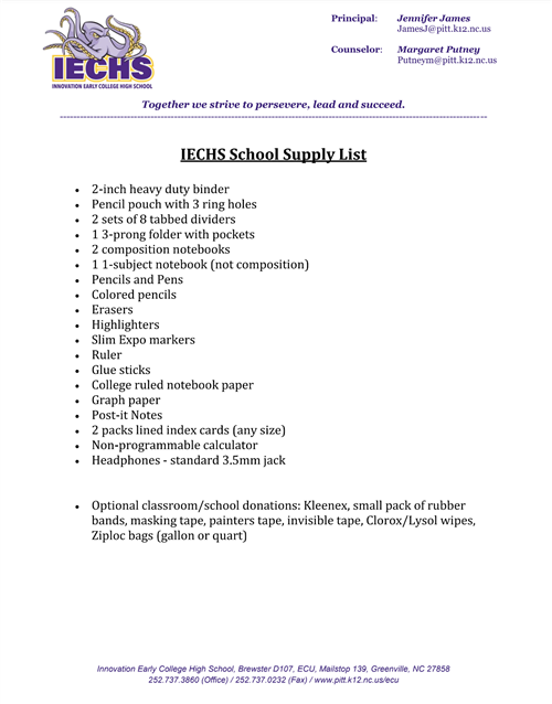 2022-2023 School Supply List